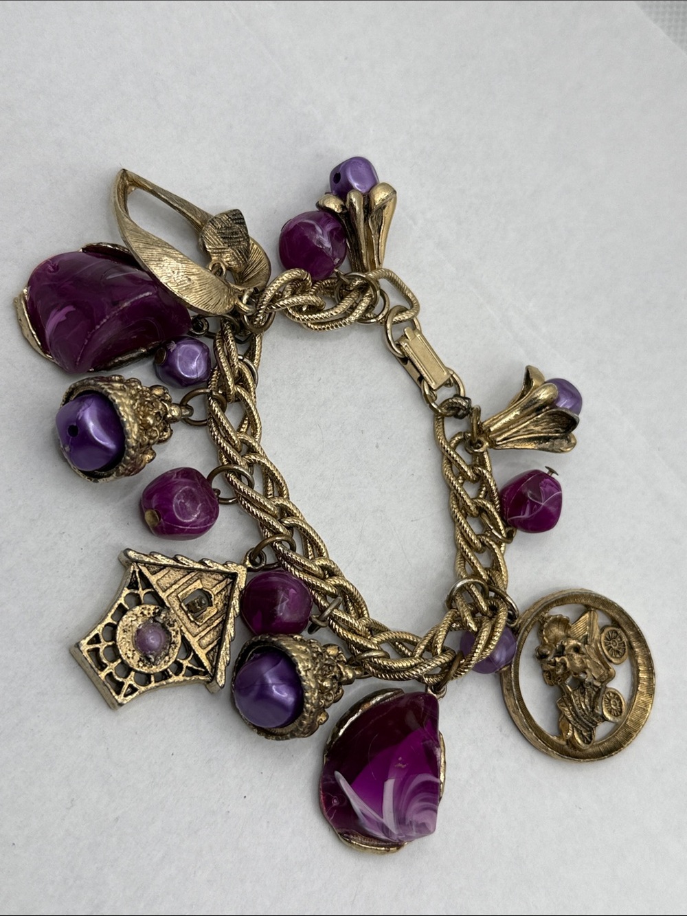 Stunning heavy vintage charm bracelet runway old fashioned vivid statement piece